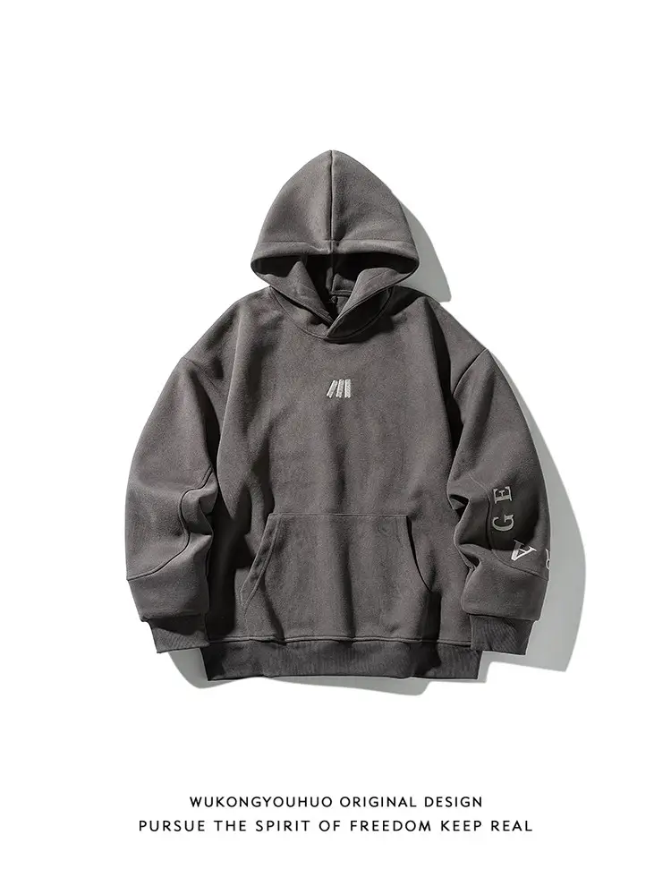 Wukong in stock American retro embroidered letter heavyweight hooded sweatshirt men's and women's trendy brand loose and versatile pullover hoodie