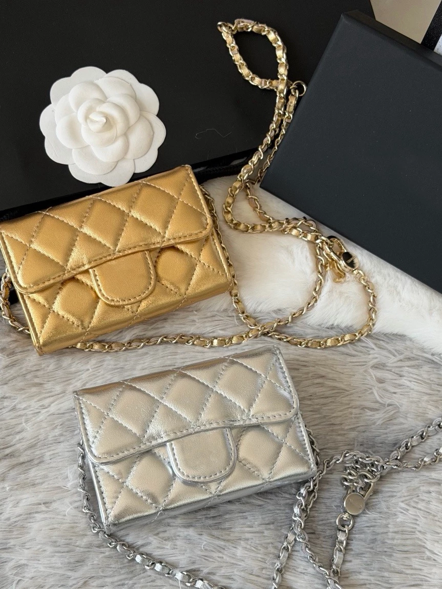 Genuine Leather Mini Crossbody Bag with Chain, Women's Wallet, Small Coin Purse, Quilted Chanel-Style Bag, Card Holder QC 写真 TAOBAO Qualit.ly