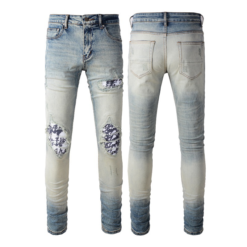 American High Street Fashion Brand Men's Jeans Men's Slim Fashion Ripped Men's Pants Retro Ripped Men's Pants 1336