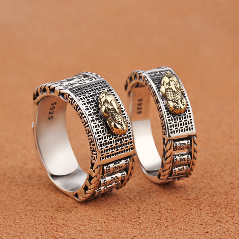 New product brave six-character mantra ring couple a pair of men and women tide index finger boy decompression personality retro single ring