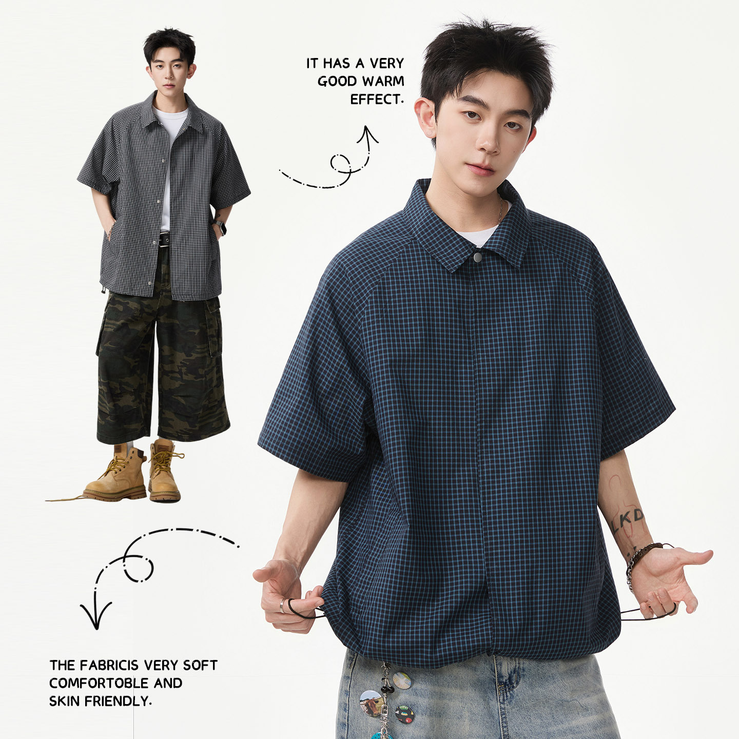 Japanese Retro Youth Plaid Short-Sleeve Shirt for Men and Women, Summer Turn-Down Collar Shirt, Loose Casual Cardigan Jacket, Trendy