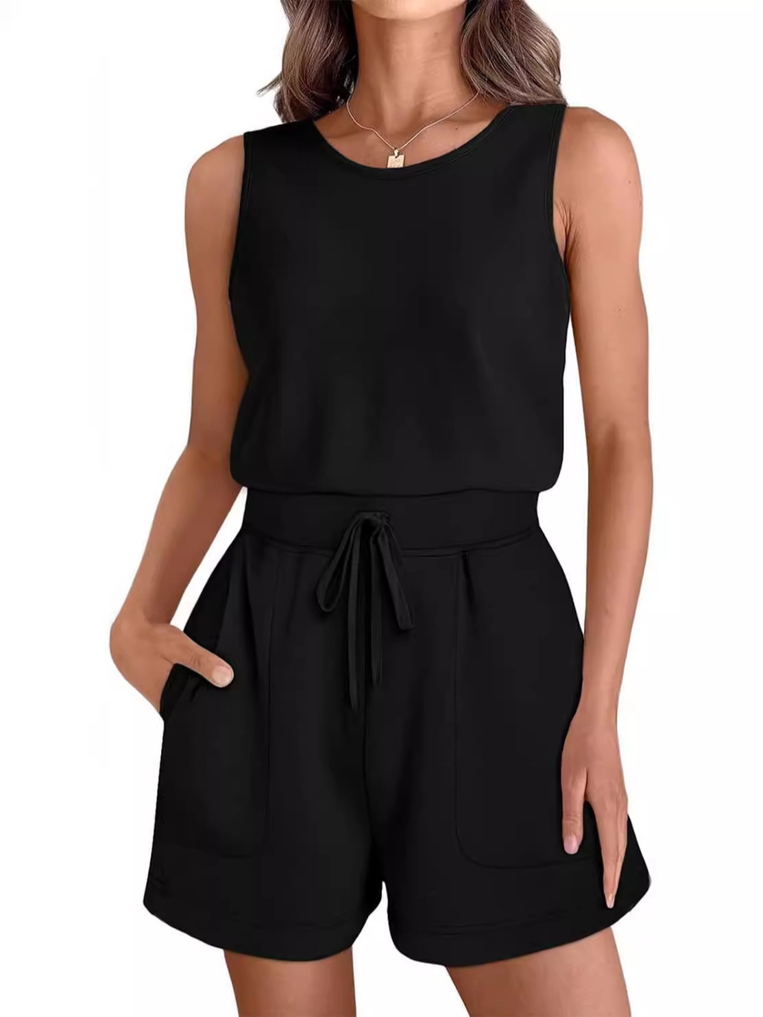Ebay Amazon 2024 Spring and Summer New Foreign Trade European and American Fashion Sports Drawstring Vest Jumpsuit Shorts Fitness Clothes
