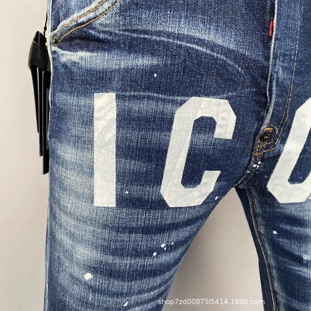 9626 Small Straight Printed Letter D2 High Street Trendy Jeans American Cross-Border Men's Denim Pants European Station Denim