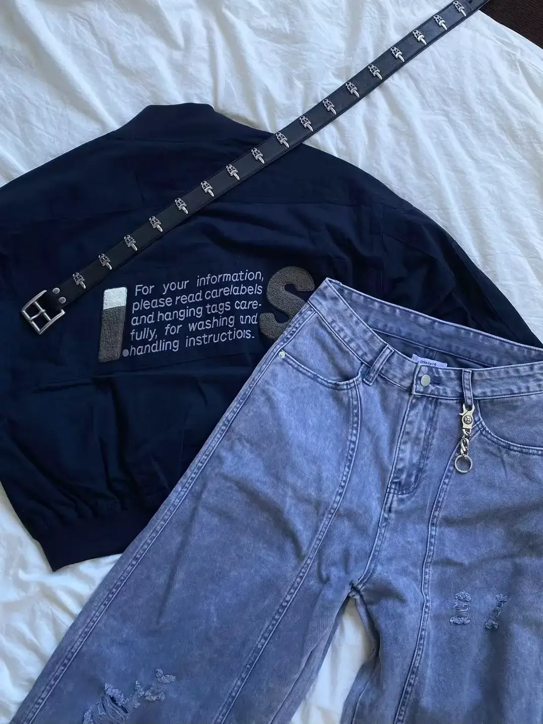 - Is Sport 80S Bomber Blue and Black Canvas Embroidered Jacket Cleanfit Style