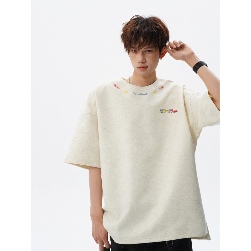 Embroidered Short-Sleeved T-Shirt for Men 2026 Summer New Style Round Neck Retro Casual T-Shirt Men's Loose Half-Sleeved T-Shirt Top