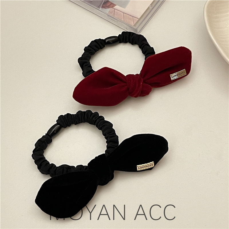 Korean-style high-grade black velvet bow head rope women's rubber band temperament tie Head Small intestine ponytail hair ring autumn and winter hair rope