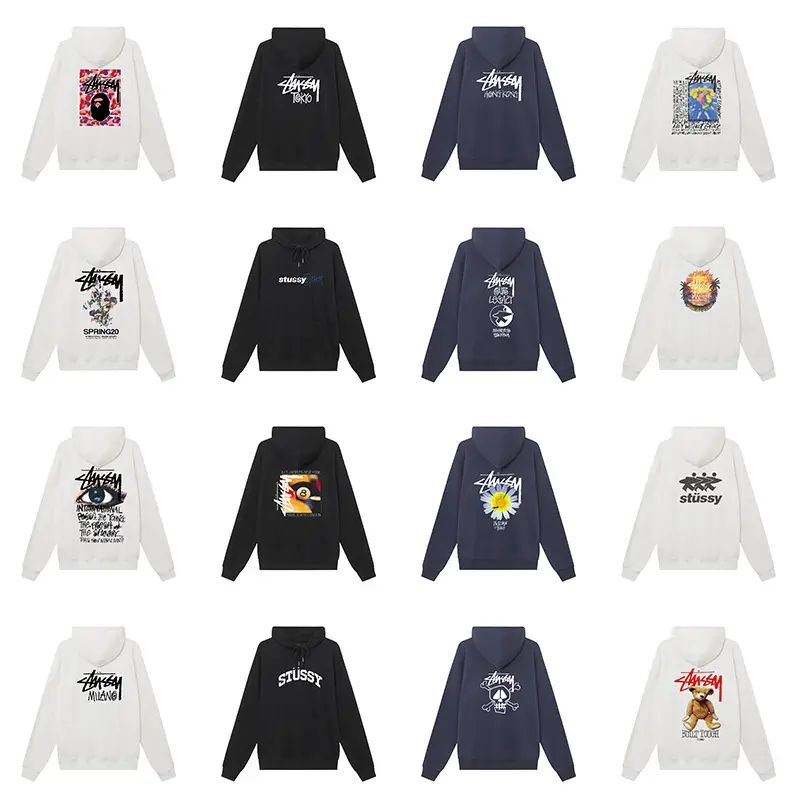 High Quality Hooded Sweatshirt Men's Trendy Brand Stu Letter Printed Long-Sleeved Pullover Hoodie Couple Jacket
