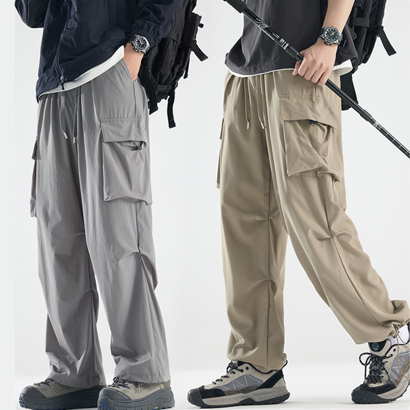 Cross-Border American Functional Parachute Cargo Pants Men's Trendy Loose Quick-Dry Wide-Leg Straight Casual Thin Pants