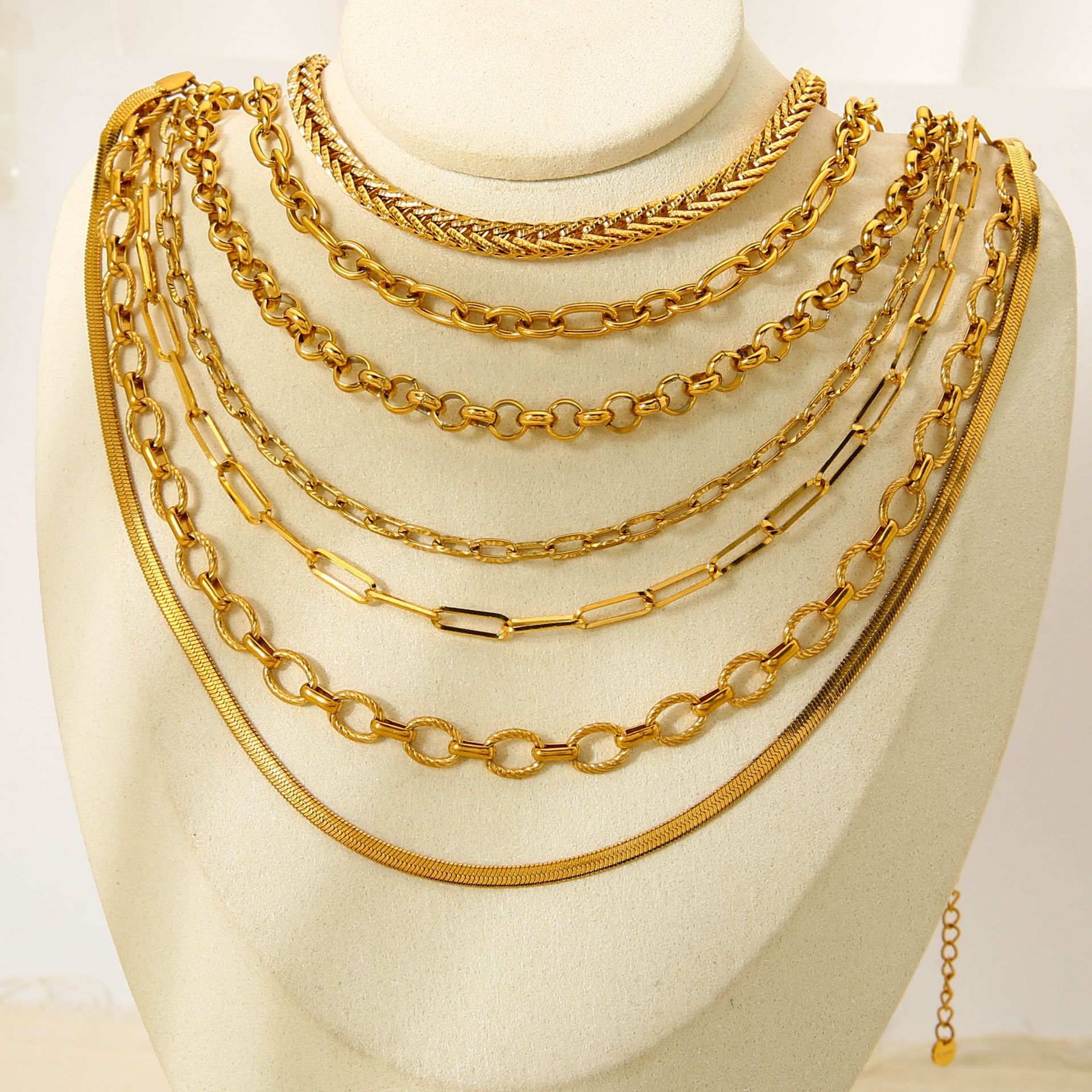 Popular European and American Stainless Steel Basic Necklace with 18K Gold Plated Chain, Plain Chain DIY Accessories, Niche High-End Jewelry