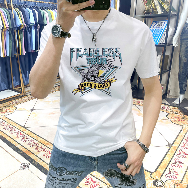 Summer New Men's T-shirt Short-sleeved Fashionable Printed Clothes Men's Trendy Slim-fit All-match Top Men's T-shirt