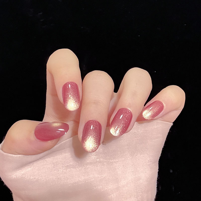 Sweet Glass Beads Super Shiny Cat Eye Cross-Border Wearable Nail Pieces Detachable Nails Whitening Finished Product Manufacturer Wholesale