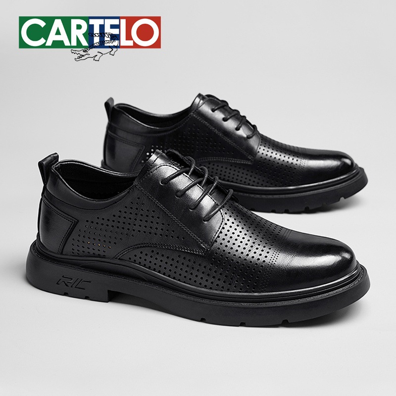 Cardile Crocodile Men's Leather Shoes Summer Hollow Breathable Work Leather Shoes Low-Top Casual Work Leather Shoes Men's Shoes
