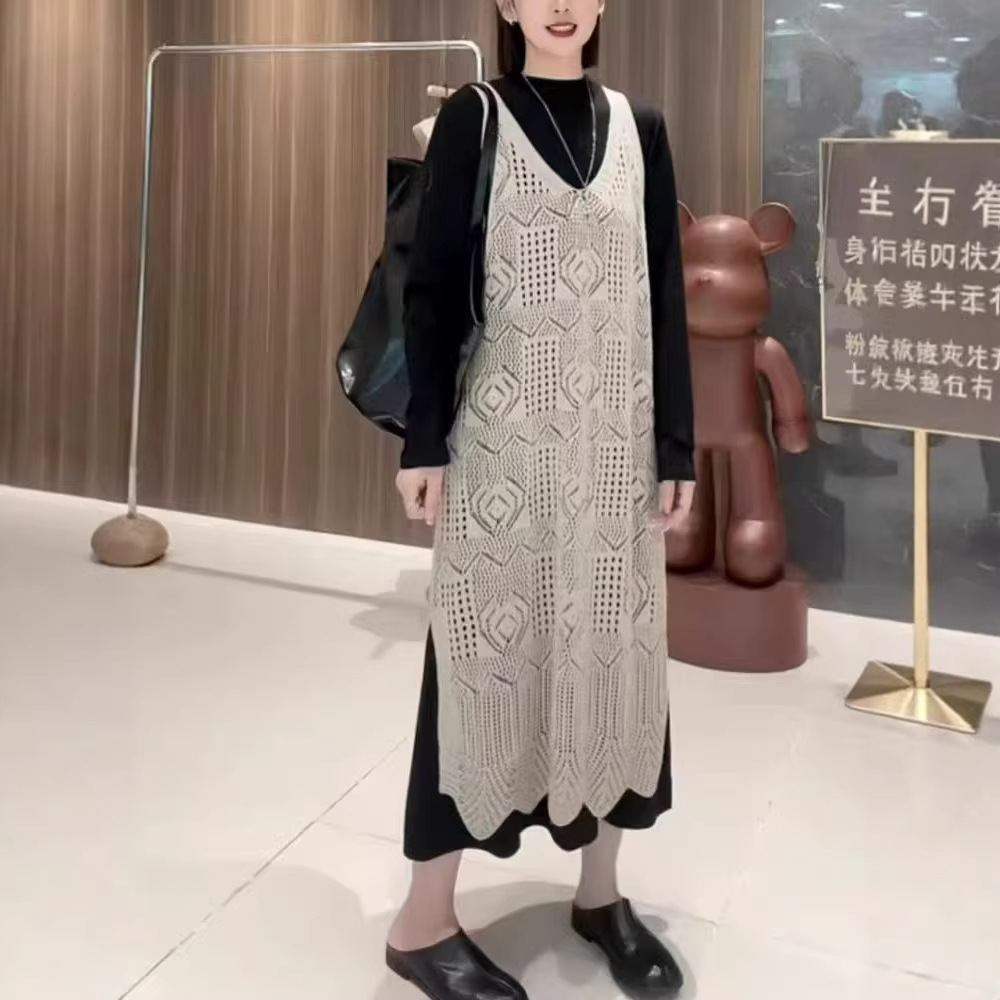 Atmospheric Outfit: Hollow-Out Blouse, Korean-Style Mid-Length Tank Dress, Loose-Fitting New Spring/Summer Dress, Lazy Style Outerwear