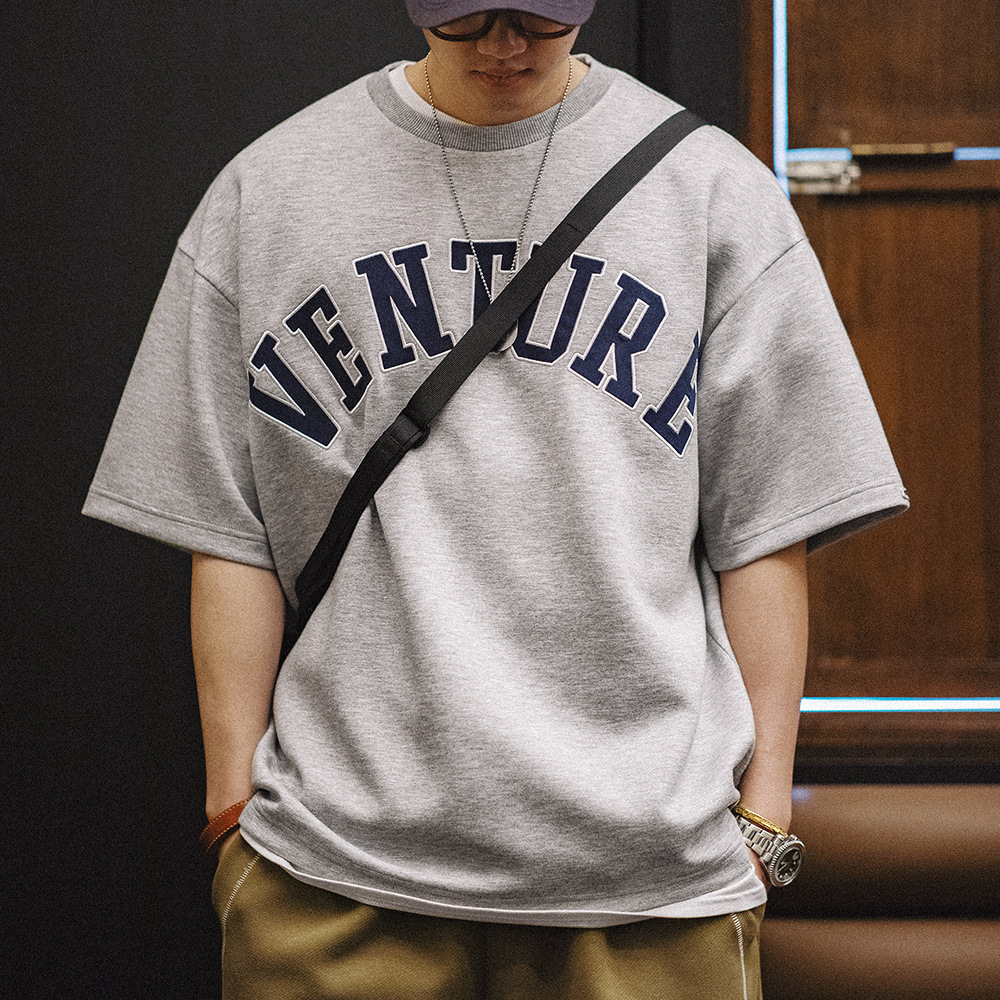 Madden Workwear American-Style Casual Letter Embroidery T-Shirt Loose Gray Silhouette Heavyweight Oversize Short-Sleeve Men's Summer