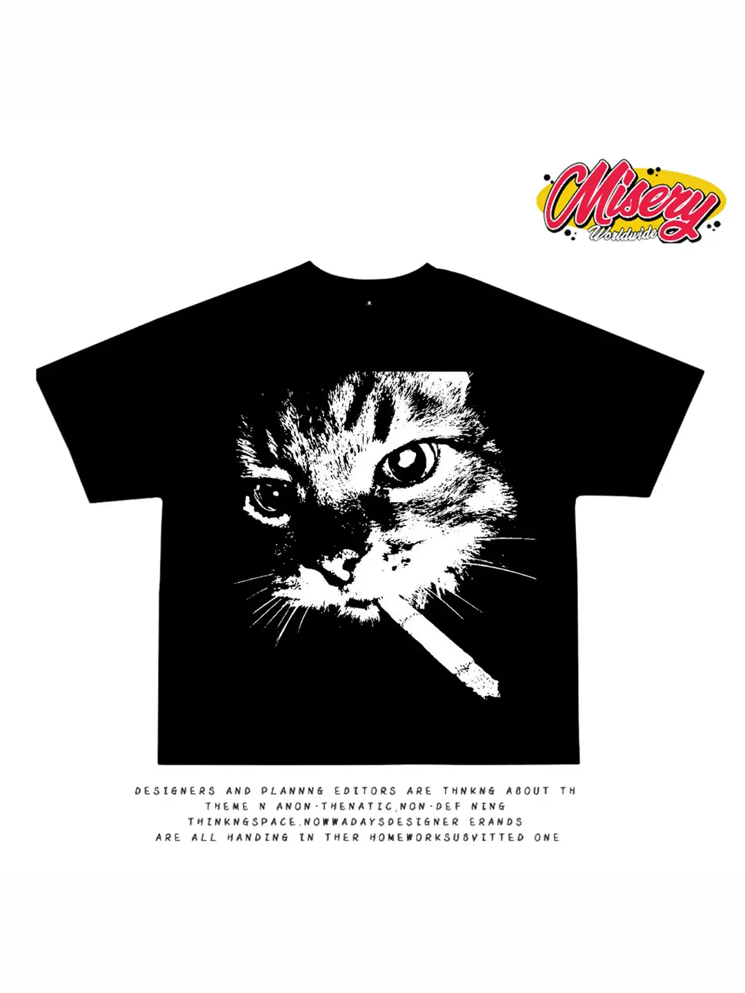 Goodgod, Trendy Street Style, Simple and Unique, Non-Contrasting Design, Smoking Cat Print Short-Sleeve T-Shirt, Couple Style, Unisex