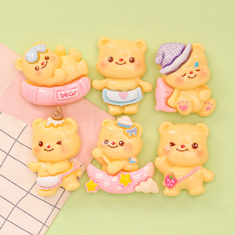 Cartoon Sleeping Butter Bear DIY Handmade Cream Glue Phone Case Keychain Hairpin Resin Jewelry Accessories