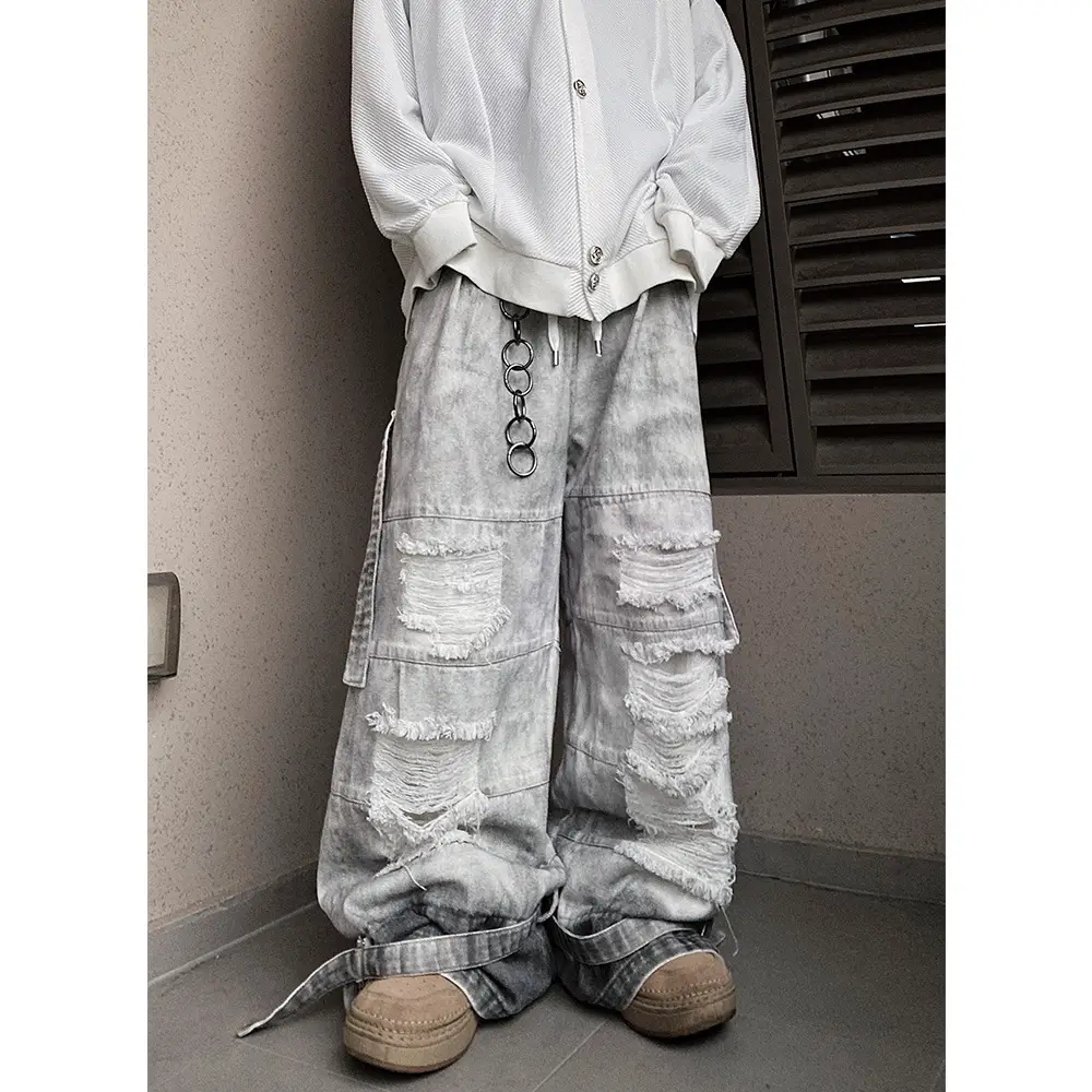 Europe and the United States cross-border heavy washing do old holes jeans y2k retro street work pants loose trend pants