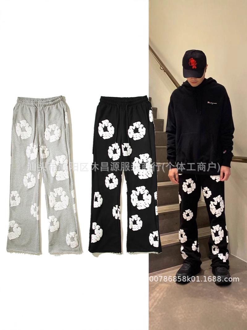 All-match pure cotton casual trousers cross-border foreign trade trend personalized street three-dimensional foam kapok printing men and women