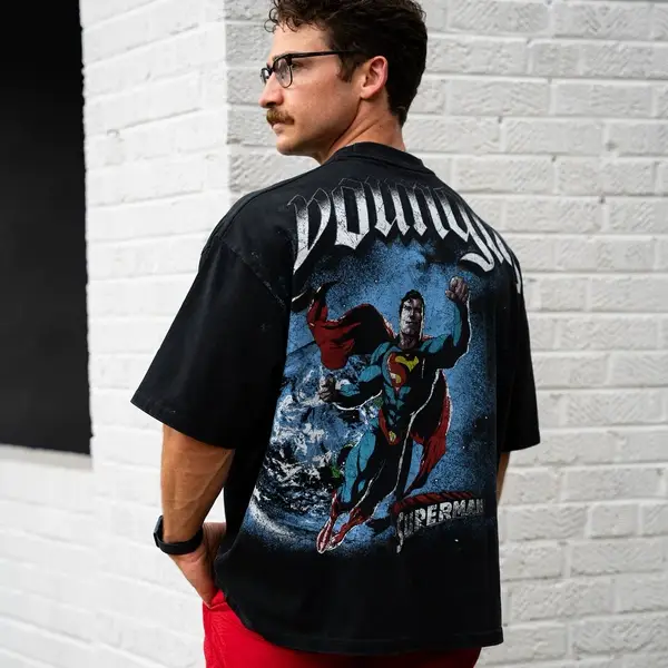 Youngla Superman Co-Branded American Trendy Printed Large Size Loose Heavyweight Men's Sports Fitness Short-Sleeved T-Shirt
