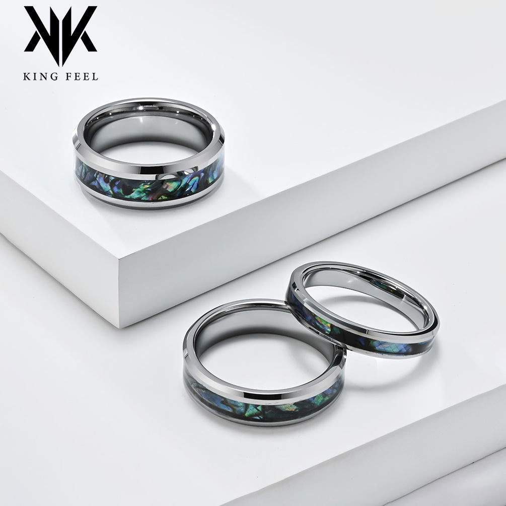 Cross-border European and American tungsten steel ring inlaid abalone shell paper men's and women's high-level fashion couple's ring tungsten gold jewelry