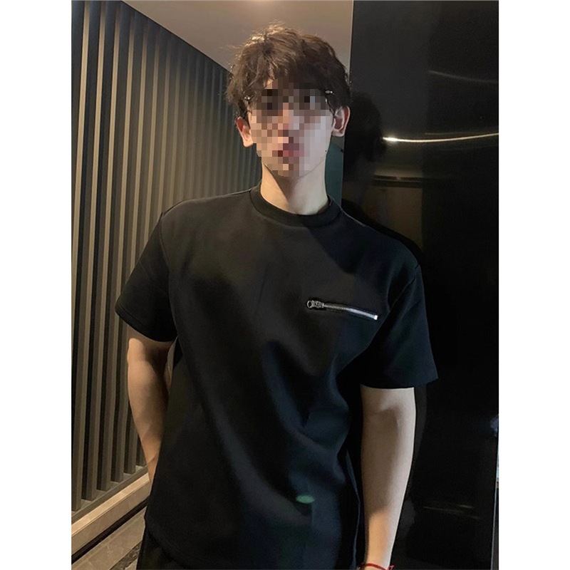 Heavy Weight American Short-Sleeved T-Shirt Men's Summer New Design Zipper Pure Color Half-Sleeved Fashion Loose Casual T-Shirt