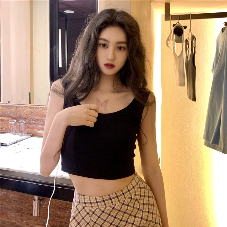 Pure cotton white small vest bottoming sleeveless strap exposed short top women's pure wind spring and summer women's wholesale