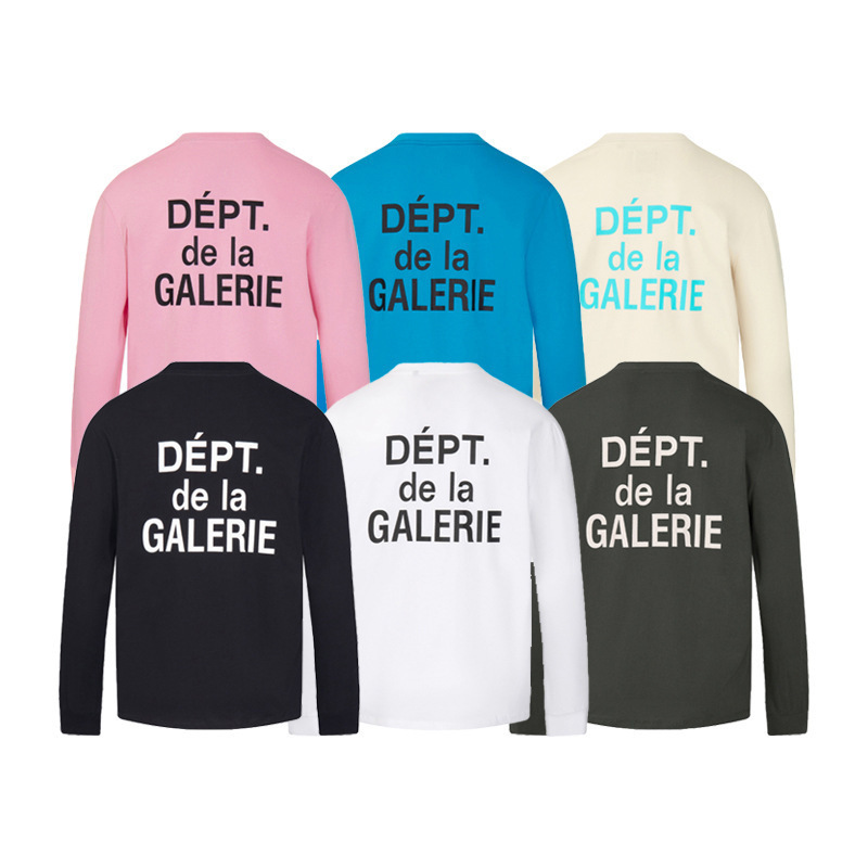 Cross-border Gallery Dept New Classic Letter French Slogan Printed Round Neck Pocket Long Sleeve Base Shirt Trendy