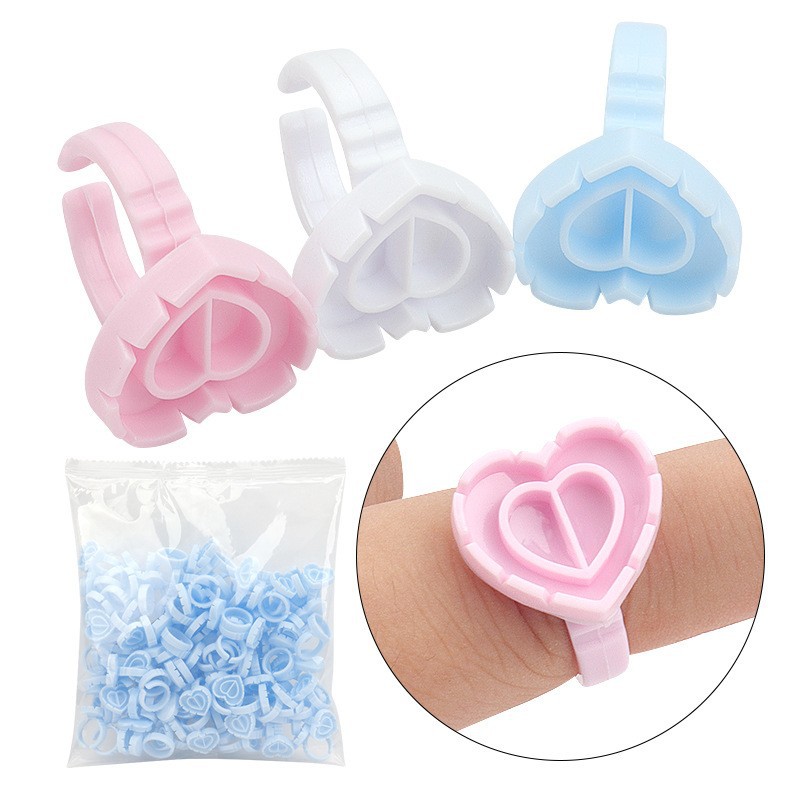 Wholesale 50/package of beautiful eyelashes heart-shaped ring cup planting false eyelashes glue tray grafting eyelashes round ring cup