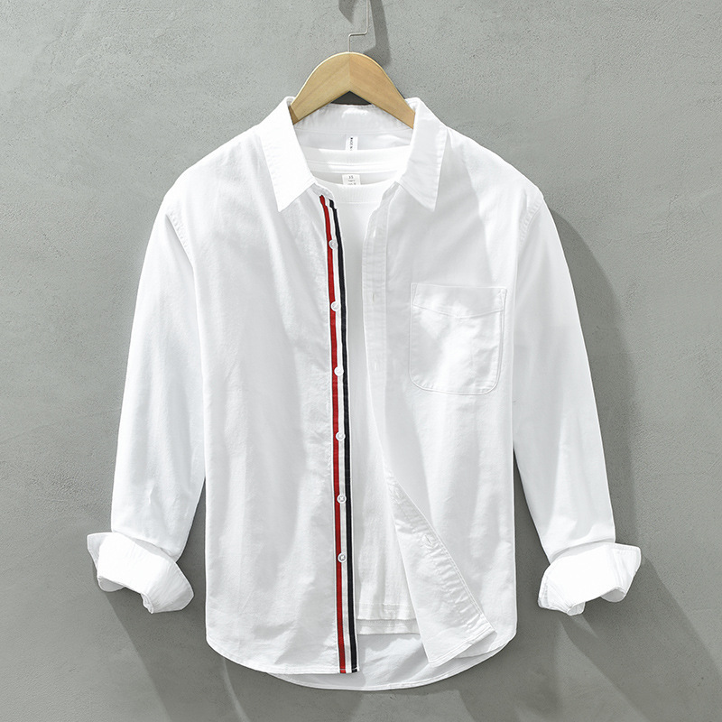 8849 Japanese-Style Woven Oxford Long-Sleeve Shirt for Men, Casual, Artistic, Loose-Fitting, Versatile Shirt, One-Piece Wholesale
