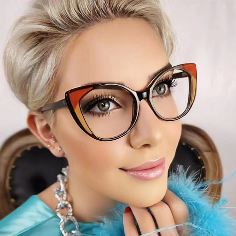 New Fashion Retro Cat's Eye Distinctive European and American Entry Luxury TR Anti-Blue Light Flat Mirror Ins Internet Celebrity Same Style Glasses Frame