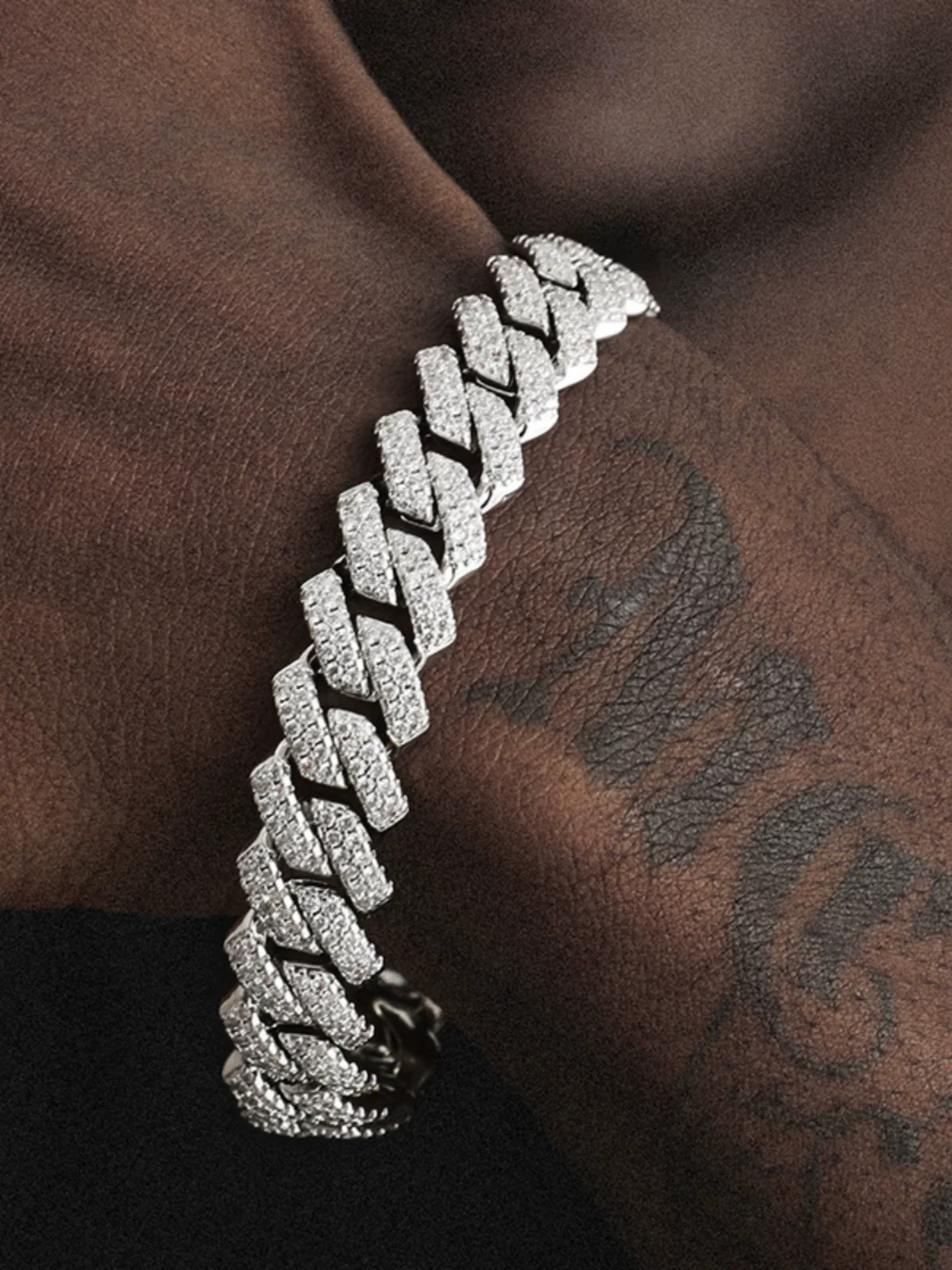 Ice Bling 14mm Diamond-Studded Cuban Chain Bracelet with Zircon for Men and Couples ins Trendy European and American Style