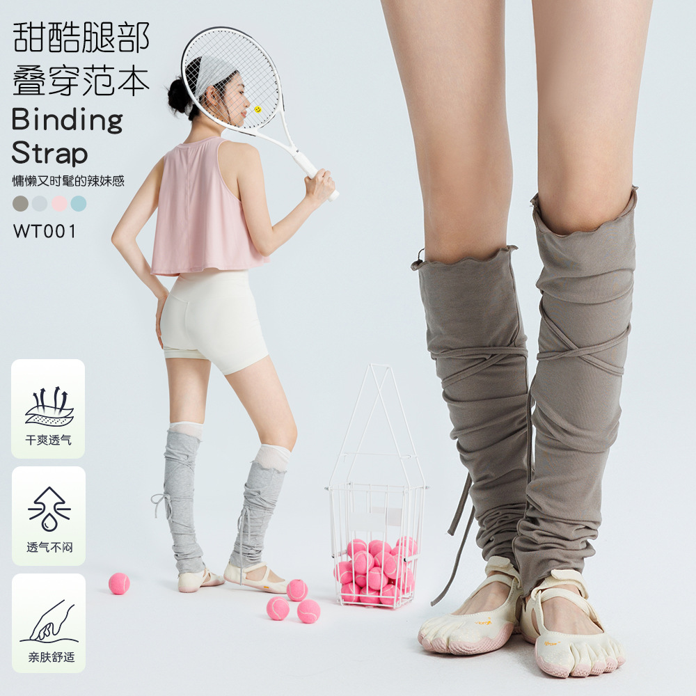 2026 Spring/Summer New Women's Yoga Wear Fashionable Ruffled Draped Tie Socks with Wavy Edges Fitness Accessories