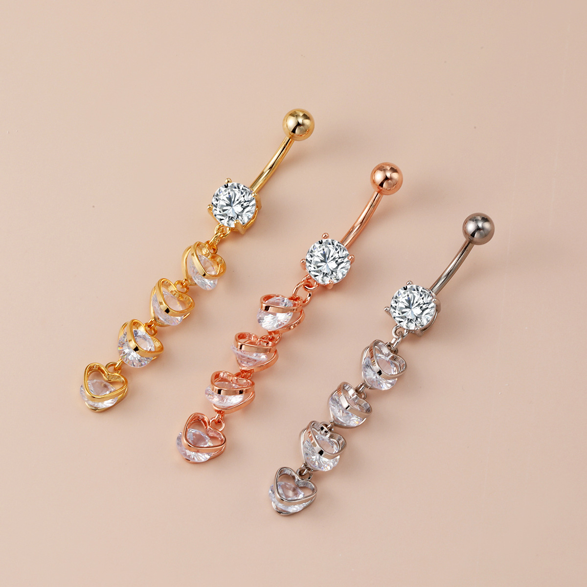 EABY New Cross-border Zircon Navel Ring Heart-shaped Tassel Navel Nail Fashion Human Body Piercing Navel Ornaments Navel Buckle