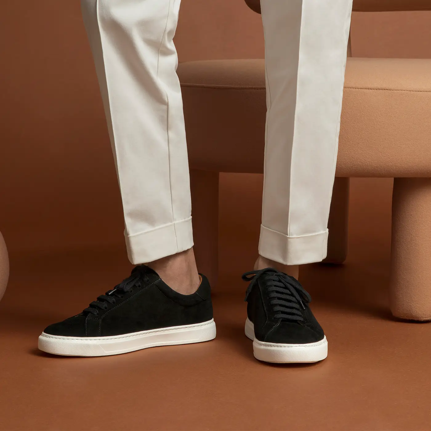 Thomwills Men's Shoes Casual Shoes Low Ankle Leather Shoes Genuine Leather Black Suede Sports Contrast Color Sneakers Spring and Summer