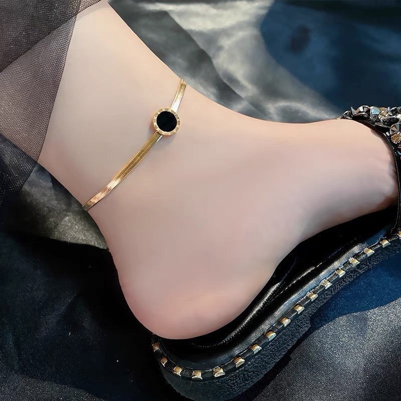 New Fashion Flat Snake Bone Chain Titanium Steel Bracelet Women's Flat Chain Simple Black Shellfish Round Anklet Jewelry Trendy