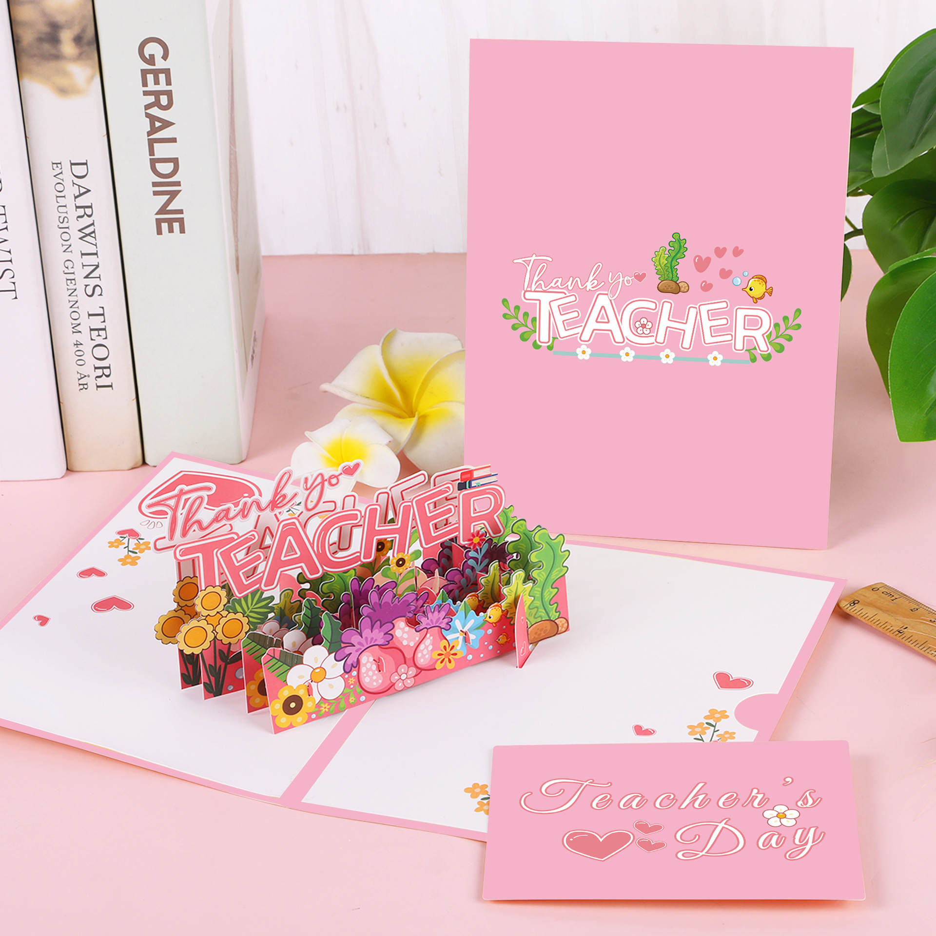 Teacher's Day Stereo Greeting Card Creative Small Fresh Paper Carving Handwritten Message Card for Teachers Spot Wholesale with Envelope