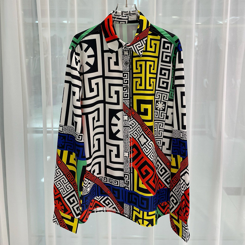 2024 spring new European and American cross-border foreign trade fashion Youth popular digital printing men's long-sleeved shirt shirt