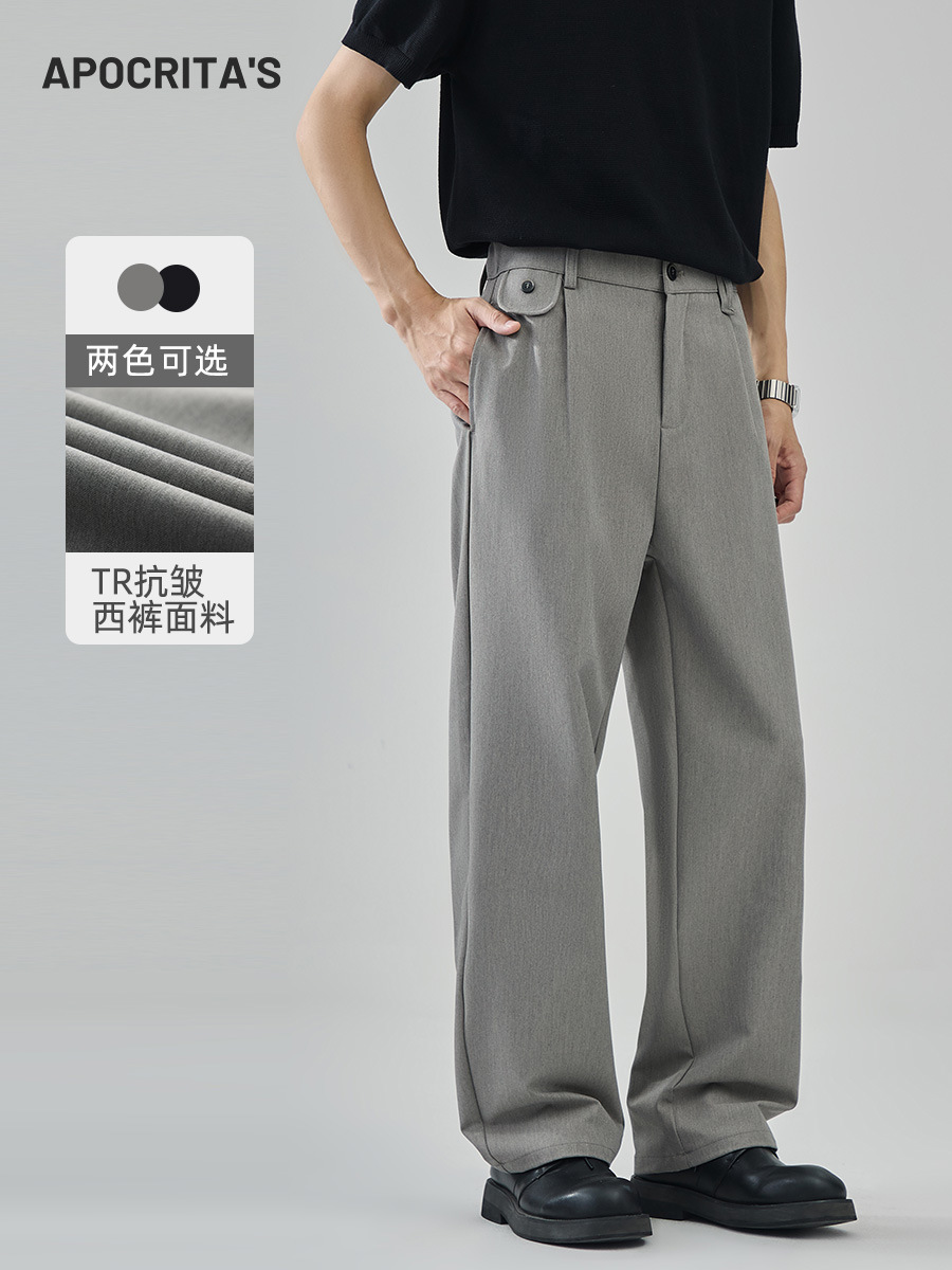 Apo Men's Clothing | Cross-Border Business Casual Men's Trousers, Spring and Summer Loose Straight-Leg High-End Drape-Resistant Wrinkle-Free Non-Iron Long Pants