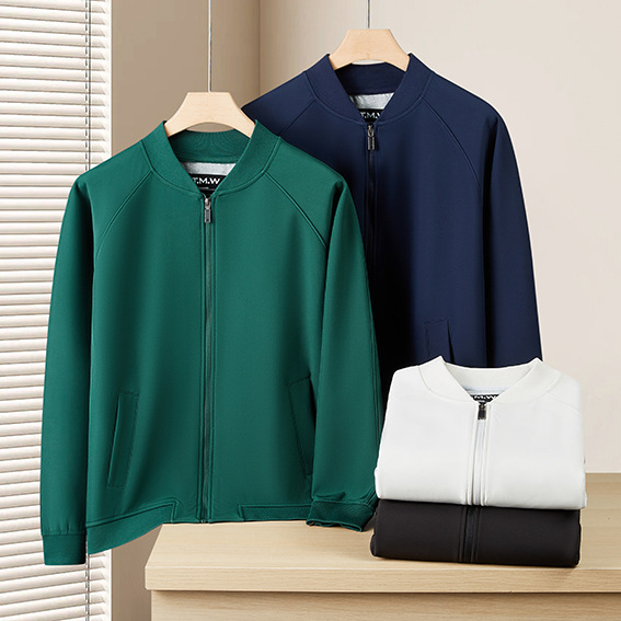 American-Style Pilot Jacket Baseball Uniform Solid Color Stand Collar Business Men's Workwear Trench Coat Embroidered Fashion