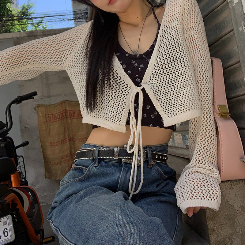 V-Neck Knitwear for Women, Thin Style, 2026 Spring and Summer New Short Style, French Style Hot-Selling Outerwear, Sun Protection Cardigan Top for Women