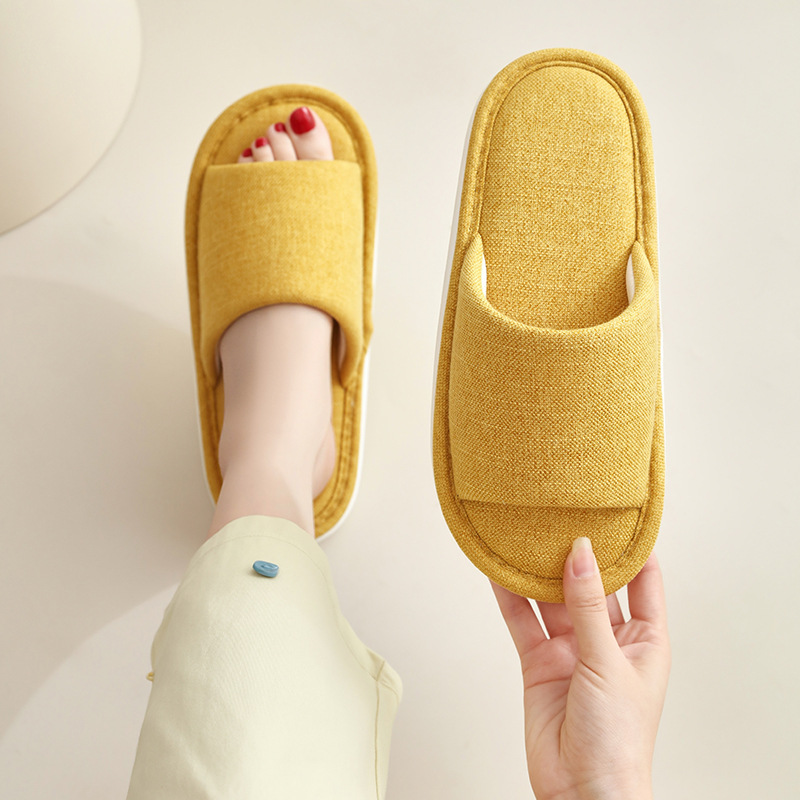 Linen Slippers Spring Couple's Home Indoor Men's Wood Floor Thick Bottom Non-slip Women's Breathable Japanese-style Unprinted Slippers
