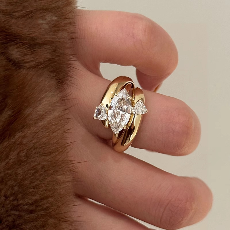 Yanyu Retro Two-Wear Wide Version Marquise Diamond Ring Fashionable Stylish Unique Tail Ring Niche High-End Factory Direct Sale