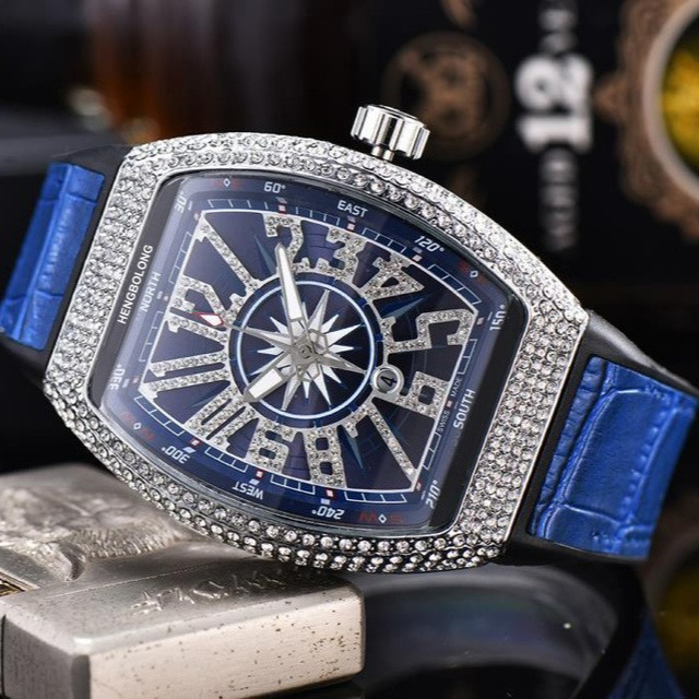 Factory Direct Supply Hengboolong Watch Keller Barrel-Shaped Diamond Fashion Business Quartz Watch Men's Spot Manufacturer Wholesale
