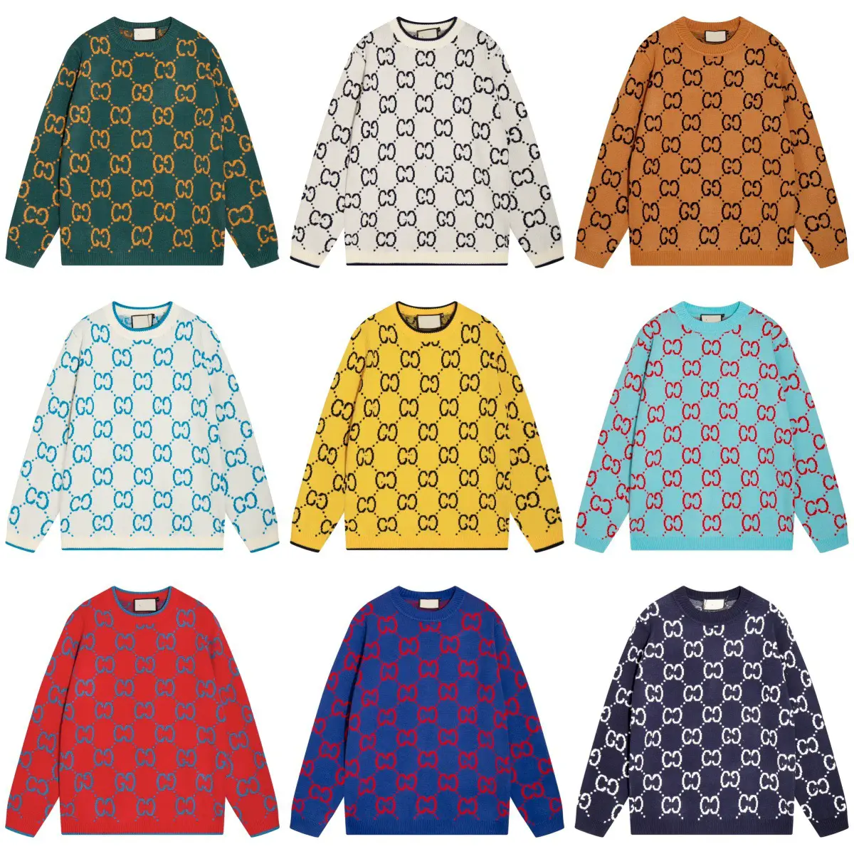 High Version g Family 2025 Autum New Full-Body Gg Letter Jacquard Casual Loose Round Neck Long-Sleeved Sweater