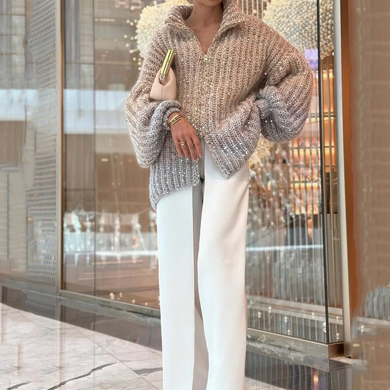 2024 Autumn/Winter European and American Export New Style Chanel-Inspired Cardigan Sweater Coat, Vintage Gentle Lazy Style Knitted Women's Thick Sweater
