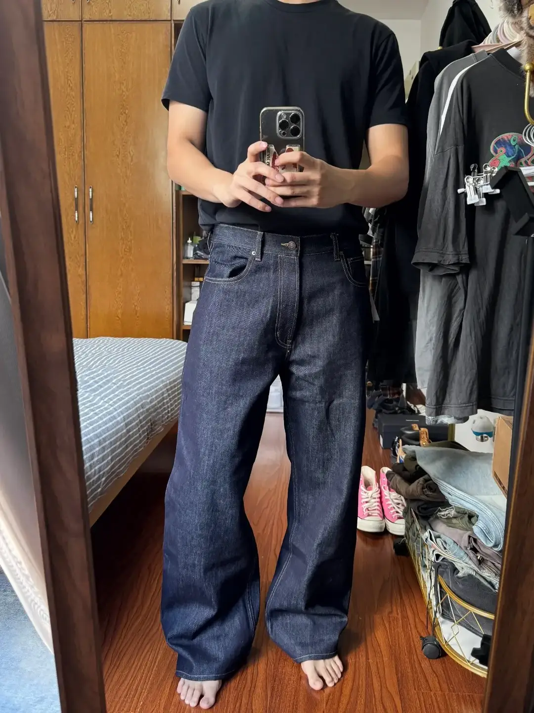 Correct Ac Style 13.5 oz Puree Raw Cow 2021m Straight Leg Slightly Flared Denim Cloth Jeans Casual Men and Women