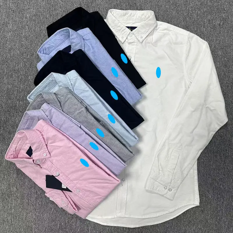 Spring and Autumn Men's Pure Cotton Oxford Business Casual Long-Sleeved Shirt with Embroidered Color Label Shirt for Young Men