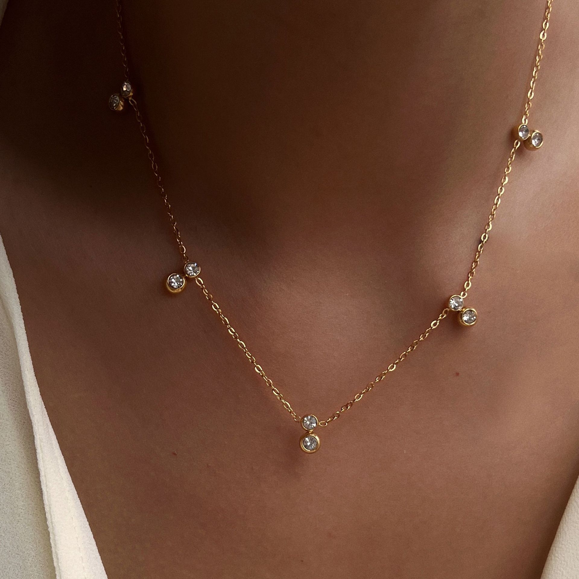 Dazan Wholesale In-Stock European and American Cross-Border Vintage 18K Real Gold Electroplated Micro-Inlaid Zircon Pendant Necklace Jewelry Set