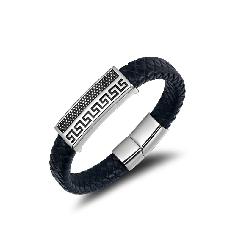 European and American Retro Titanium Steel Woven Bracelet Classic Great Wall Pattern Fashion Bracelet Hip Hop Trendy Men's Bracelet CE531