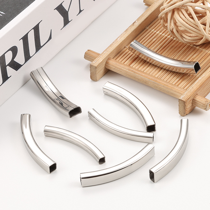 stainless steel polished square tube through elbow tube high quality non-fading stainless steel square tube beaded bracelet diy